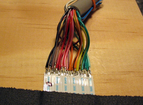 serial cable soldered to ribbon cable
